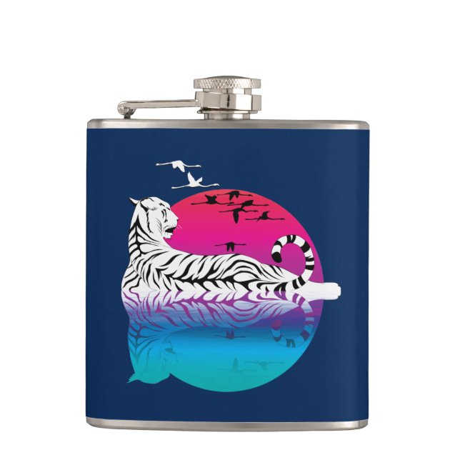  White Tiger Sunset Hip Flask (Front)