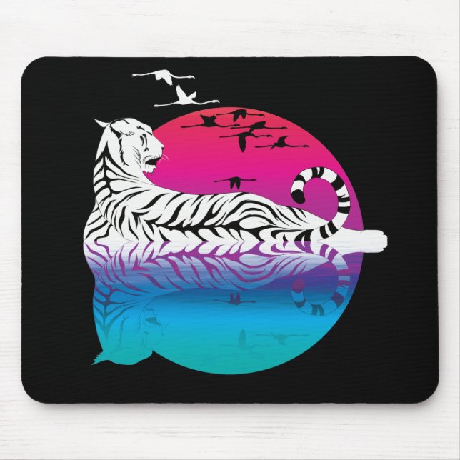 White Tiger Sunset Mouse Mat (Front)