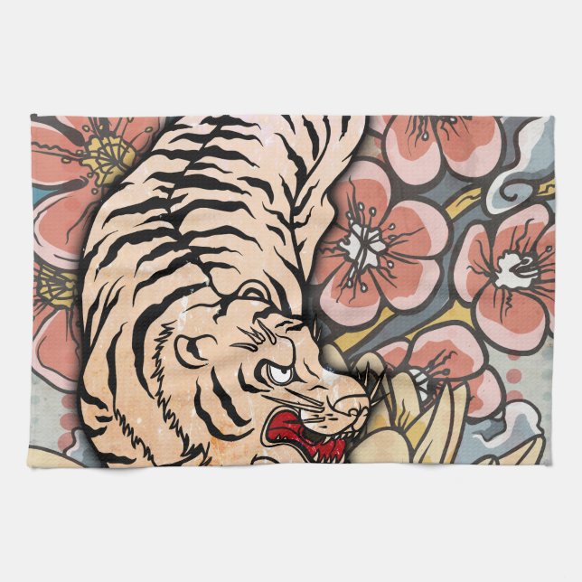 White Tiger Tea Towel (Horizontal)