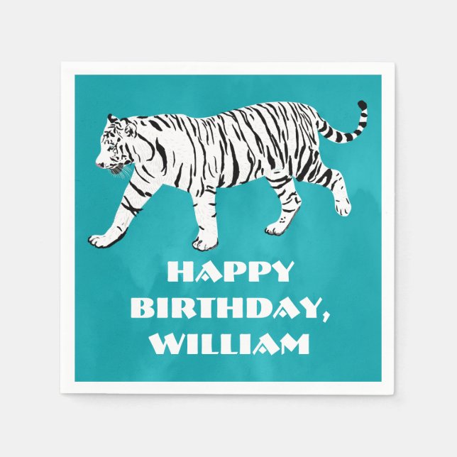 White Tiger Teal, Turquoise Blue Custom Napkin (Front)