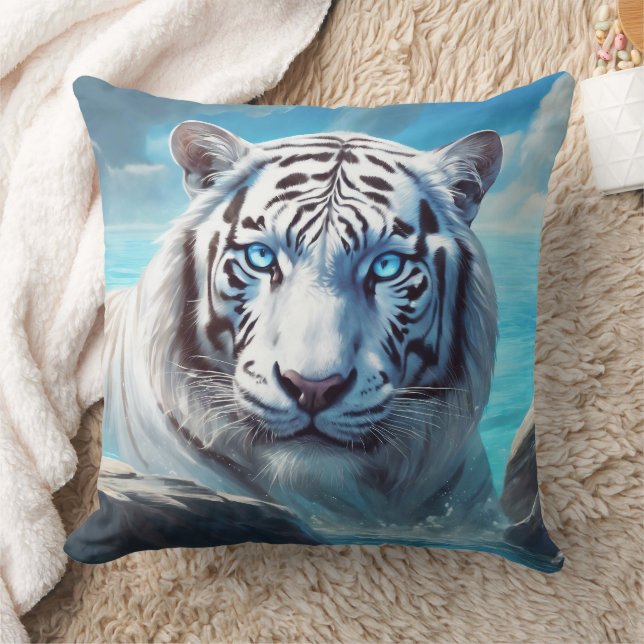 White Tiger Throw Pillow (Blanket)