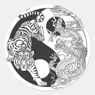 White tiger versus green dragon in the yin classic classic round sticker