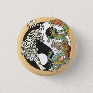 White tiger versus green dragon in the yin yang 3 cm round badge