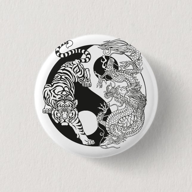 White tiger versus green dragon in the yin yang 3 cm round badge (Front)