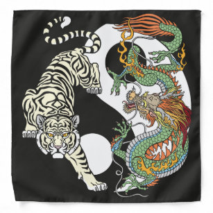 White tiger versus green dragon in the yin yang  b bandana