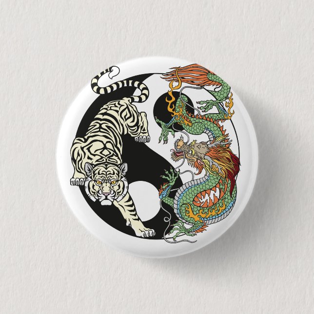 White tiger versus green dragon in the yin yang bu 3 cm round badge (Front)