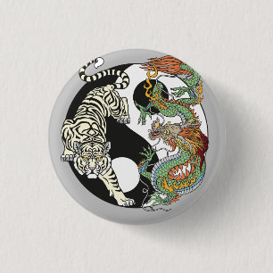 White tiger versus green dragon in the yin yang bu 3 cm round badge