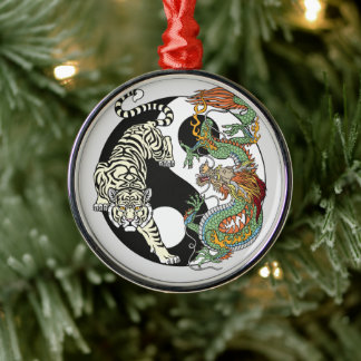 White tiger versus green dragon in the yin yang ce metal tree decoration