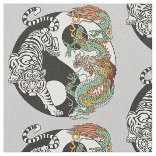 White tiger versus green dragon in the yin yang  f fabric