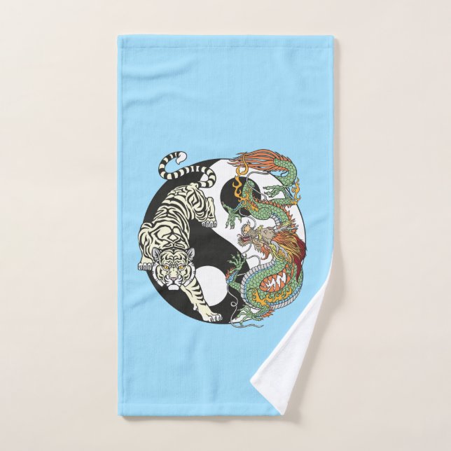 White tiger versus green dragon in the yin yang fl bath towel set (Hand Towel)