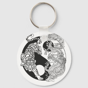 White tiger versus green dragon in the yin yang  k key ring