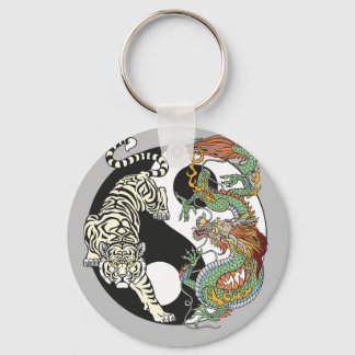 White tiger versus green dragon in the yin yang key ring
