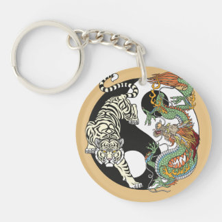 White tiger versus green dragon in the yin yang key ring