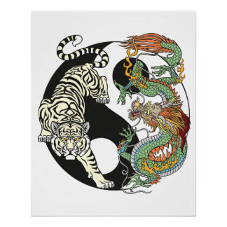 White tiger versus green dragon in the yin yang p poster
