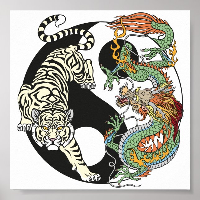 White tiger versus green dragon in the yin yang po poster (Front)