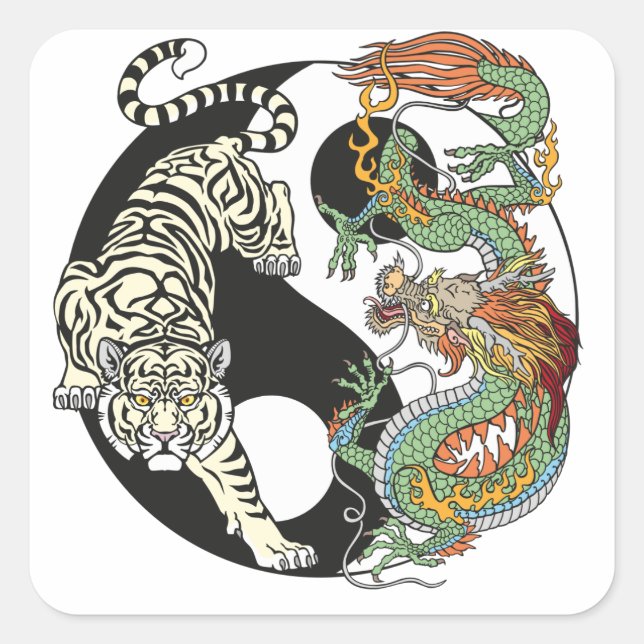 White tiger versus green dragon in the yin yang sq square sticker (Front)