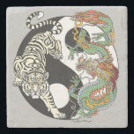 White tiger versus green dragon in the yin yang stone coaster<br><div class="desc">White Tiger versus Green Dragon Energy in the yin yang symbol of harmony and balance. In feng shui,  the dragon and tiger are important both inside and outside the house. Illustration by Insima</div>
