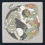 White tiger versus green dragon in the yin yang stone coaster<br><div class="desc">White Tiger versus Green Dragon Energy in the yin yang symbol of harmony and balance. In feng shui,  the dragon and tiger are important both inside and outside the house. Illustration by Insima</div>