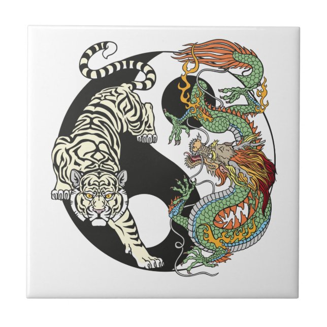White tiger versus green dragon in the yin yang tile (Front)