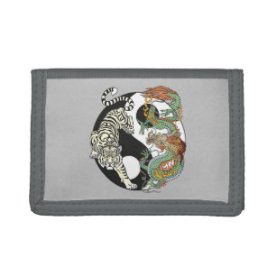 White tiger versus green dragon in the yin yang tr trifold wallet