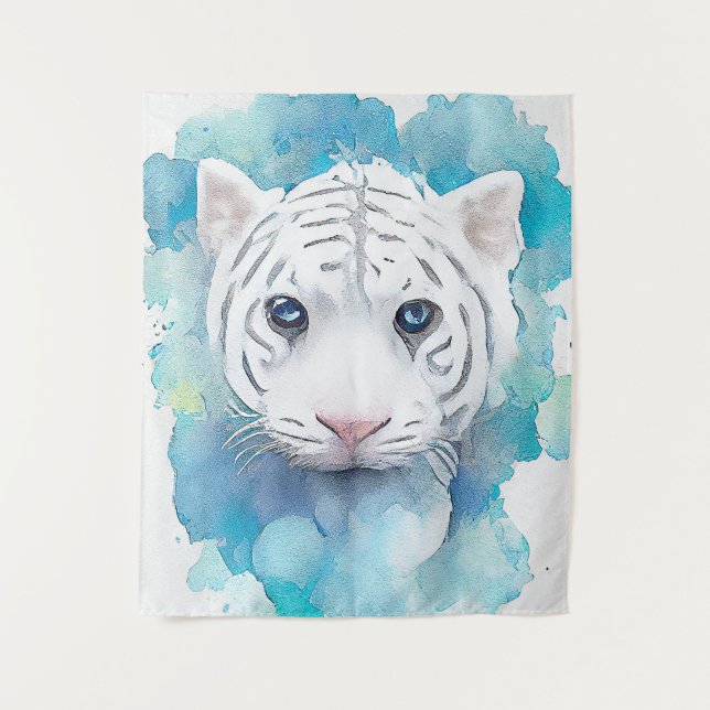 White Tiger Wild Animal Nature Watercolor Art  Tapestry (Front)