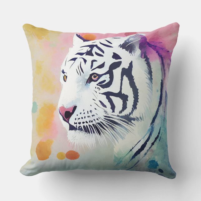 White Tiger Wild Nature Animal Colors Art Painting Cushion (Front)