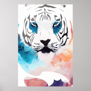 White Tiger Wild Nature Animal Colors Art Painting Poster