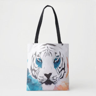 White Tiger Wild Nature Animal Colors Art Painting Tote Bag