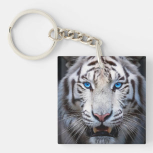 White Tiger with Blue Eyes Key Ring
