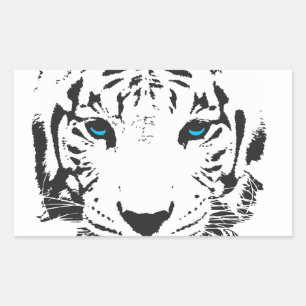 White Tiger with Blue Eyes Rectangular Sticker