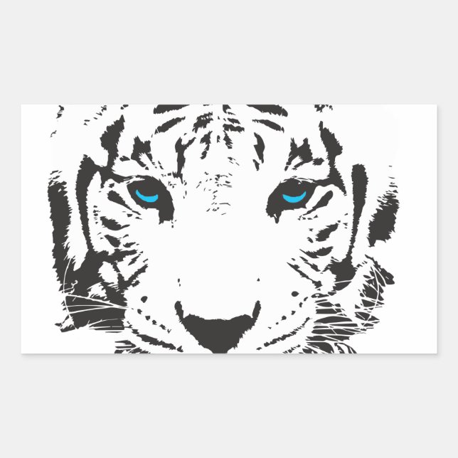 White Tiger with Blue Eyes Rectangular Sticker (Front)