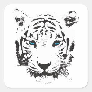 White Tiger with Blue Eyes Square Sticker
