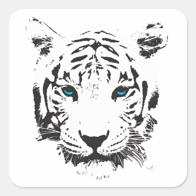 White Tiger with Blue Eyes Square Sticker (Front)