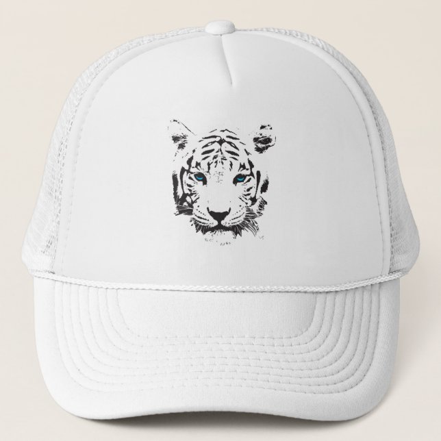 White Tiger with Blue Eyes Trucker Hat (Front)