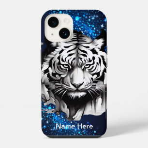 White Tiger with Blue Sparkles iPhone 14 Case