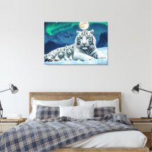 White Tiger With Cute Cubs Stretched Canvas Print