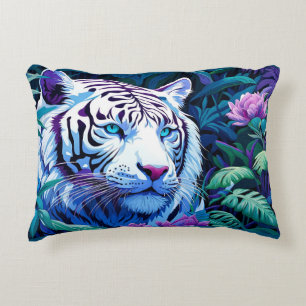 White Tiger with purple flowers Pillowcase Decorative Cushion