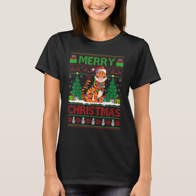 White Tiger   Xmas Tree Ugly Santa White Tiger Chr T-Shirt (Front)