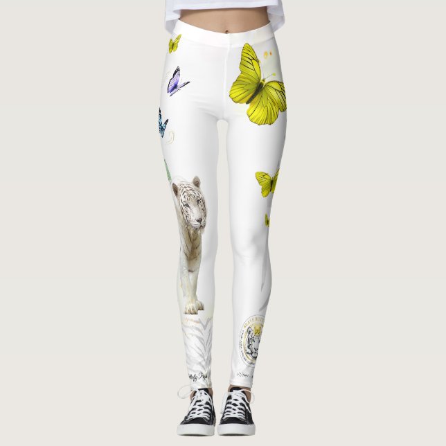  White Tiger Yellow Butterfly Gold Stardus Leggings (Front)
