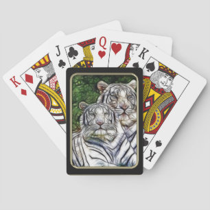 White Tigers Fractal Art Playing Cards