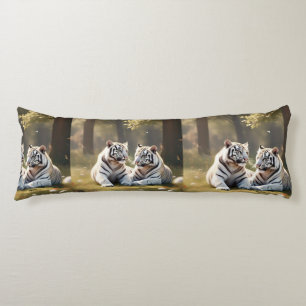 White Tigers in Soft Forest Light – Elegant Body Cushion