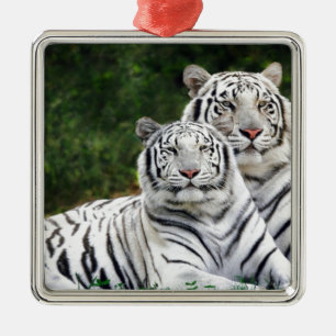 White Tigers Metal Tree Decoration