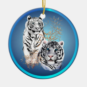 White Tigers -Ornaments Ceramic Tree Decoration