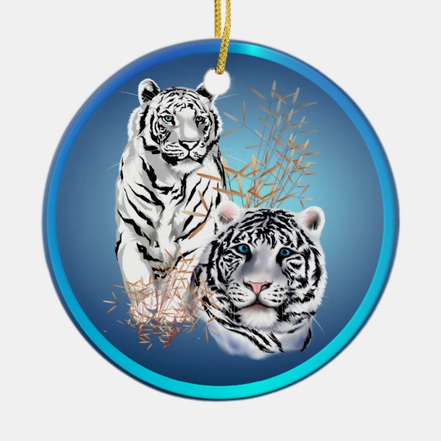 White Tigers -Ornaments Ceramic Tree Decoration (Front)