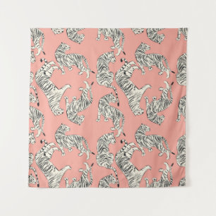 White Tigers: Pink Exotic Pattern Tapestry