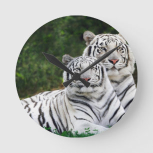 White Tigers Round Clock