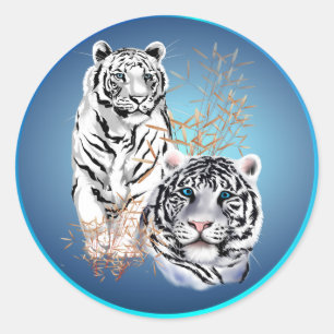 White Tigers -Stickers Classic Round Sticker