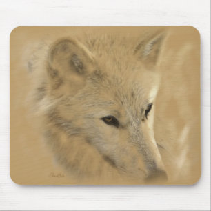 White Timber Wolf Chalk Drawing Mouse Mat