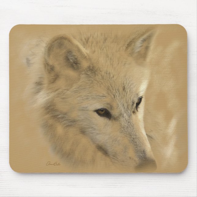 White Timber Wolf Chalk Drawing Mouse Mat (Front)