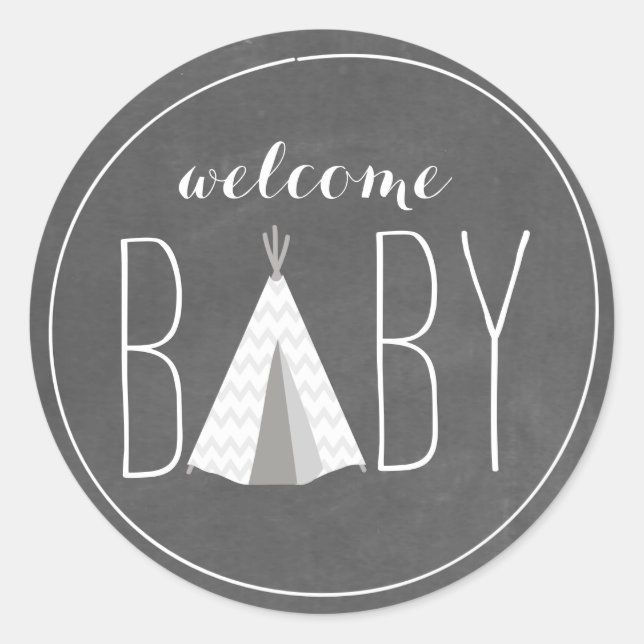 White Tipi Baby Shower Sticker - Chalkboard (Front)